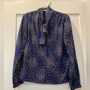 Vintage navy silk blouse with tied collar